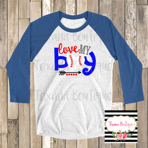 Love My Boy Vinyl Baseball Mom Raglan 3/4 Sleeve